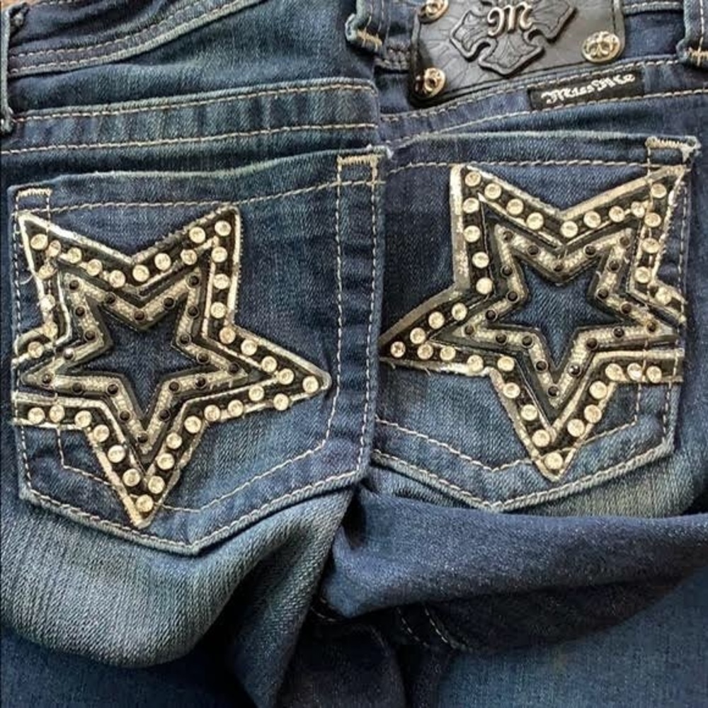 Miss Me Star-Pockets Bootcut Distressed Low-Rise